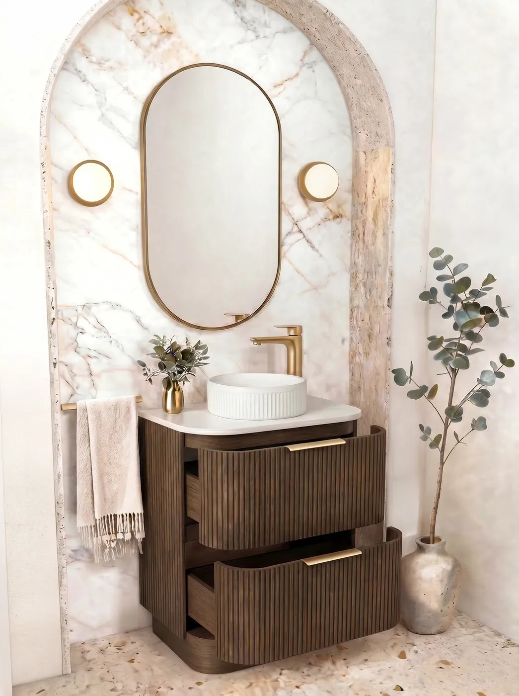 Otti 600mm Havana Fluted Floorstanding Curve Vanity