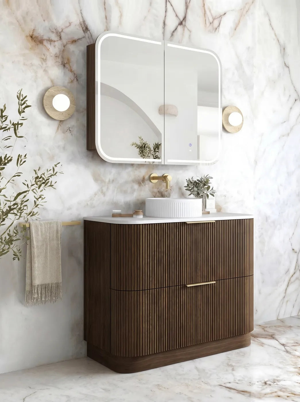 Otti 900mm Havana Fluted Floorstanding Curve Vanity