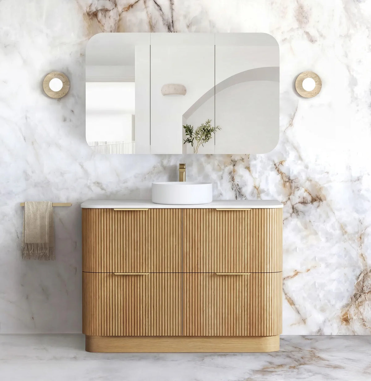 Otti 1200mm Havana Fluted Floorstanding Curve Vanity - Woodland Oak