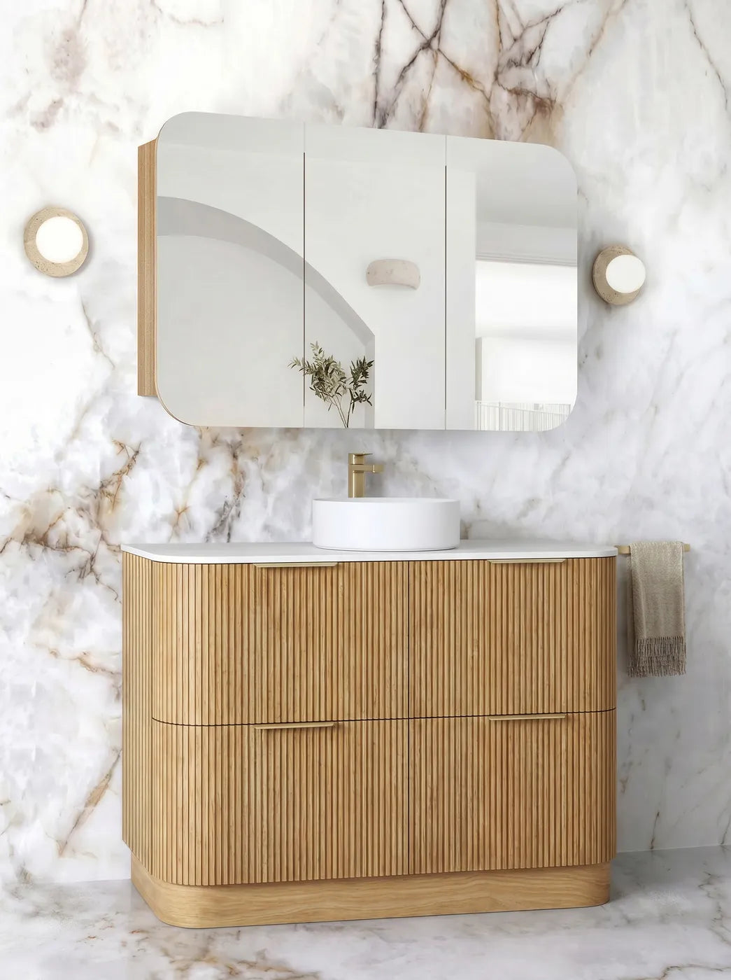 Otti 1200mm Havana Fluted Floorstanding Curve Vanity - Woodland Oak