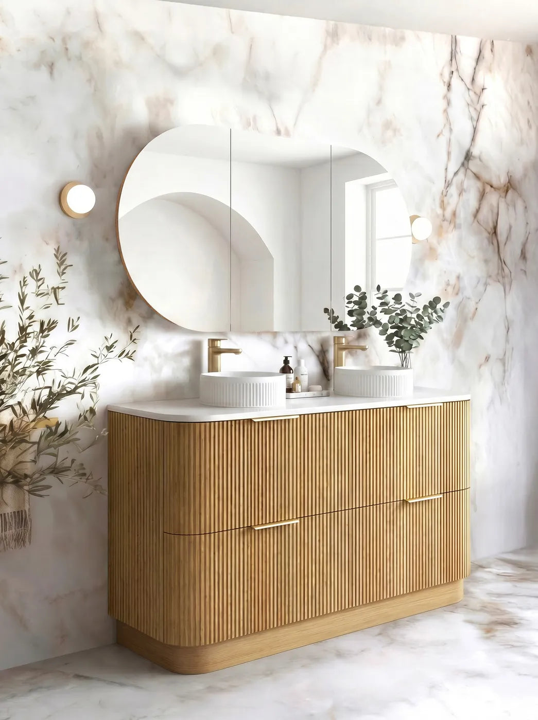 Otti 1500mm Havana Fluted Floorstanding Curve Vanity - Woodland Oak