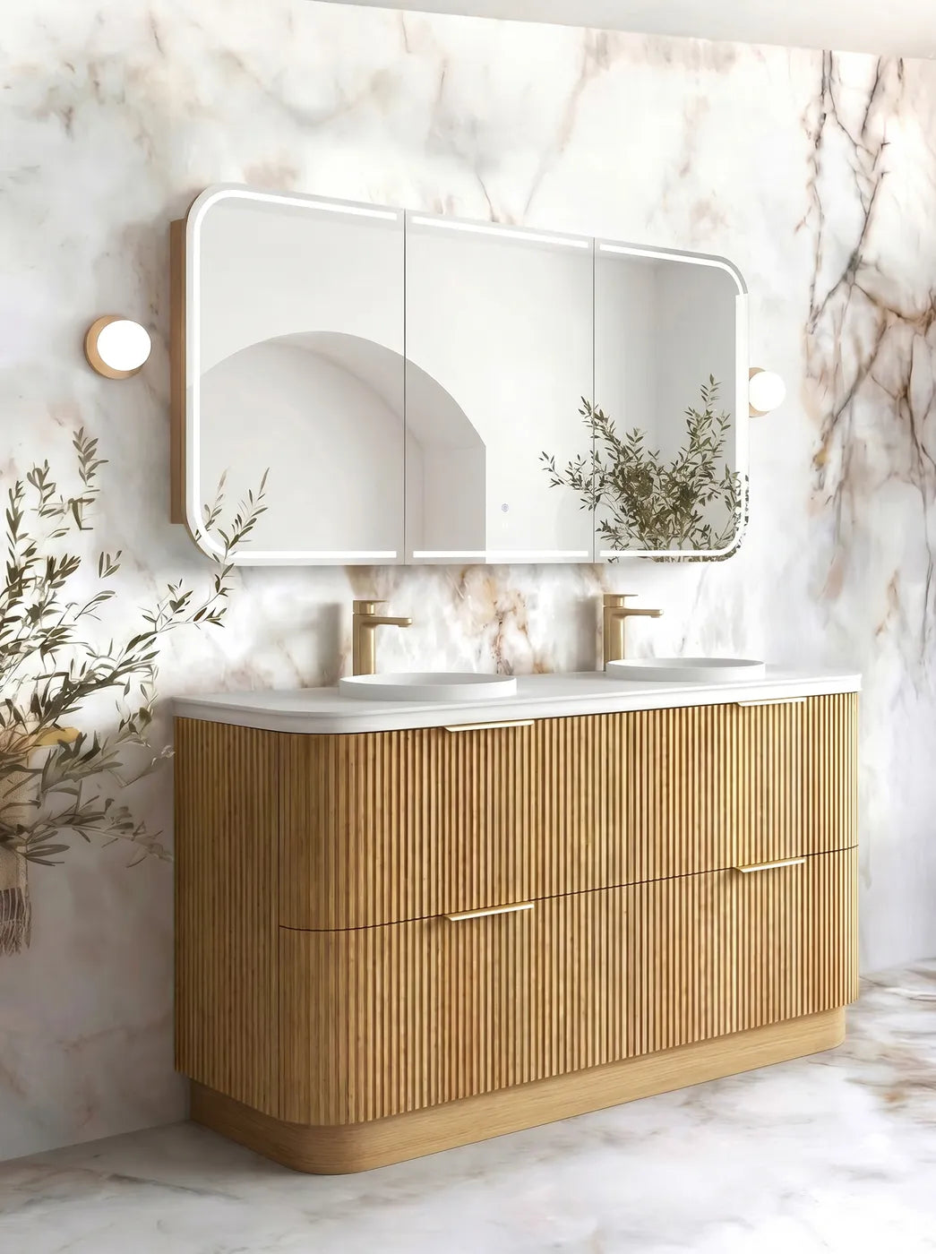 Otti 1800mm Havana Fluted Floorstanding Curve Vanity - Woodland Oak
