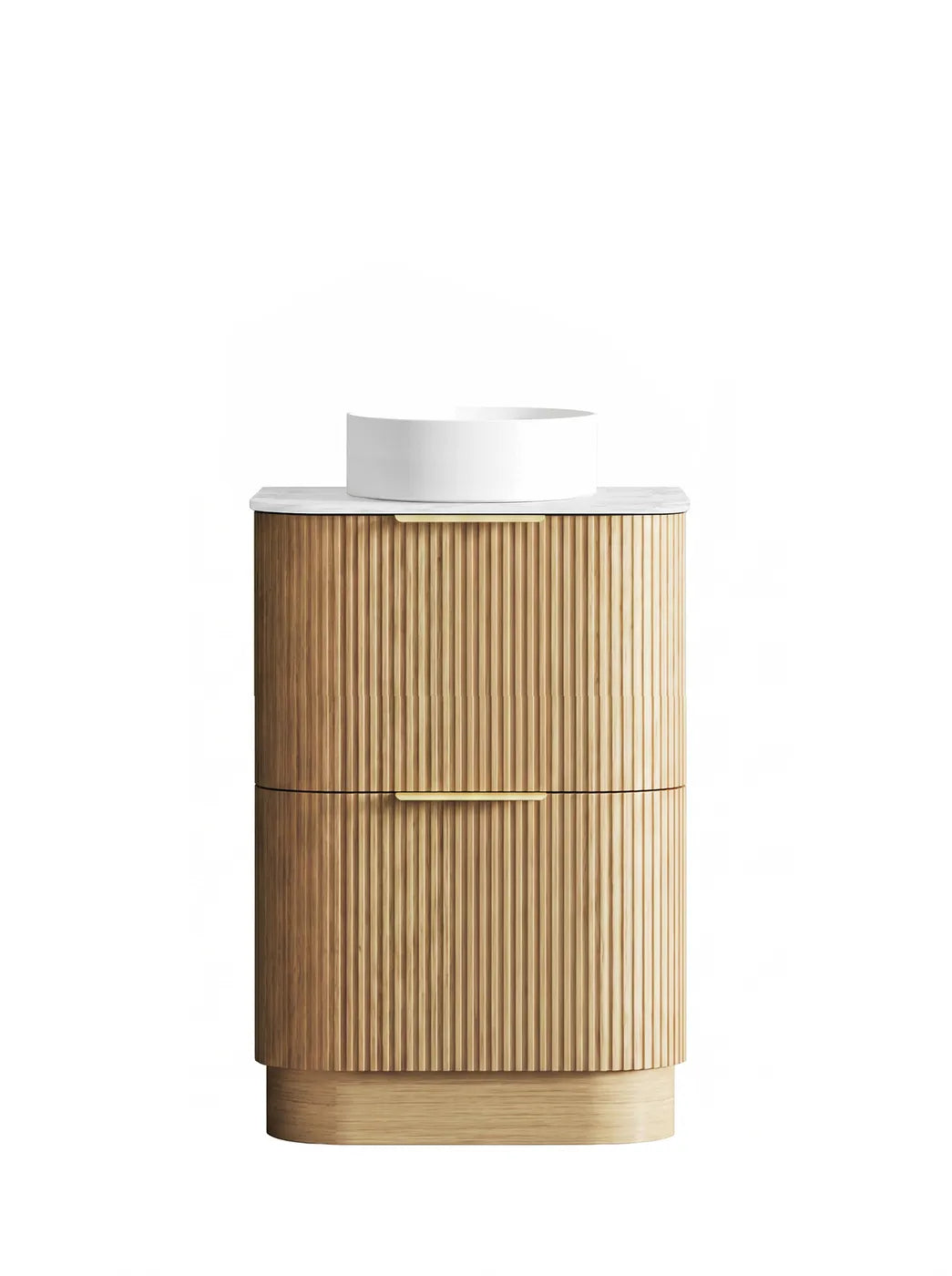 Otti 600mm Havana Fluted Floorstanding Curve Vanity - Woodland Oak