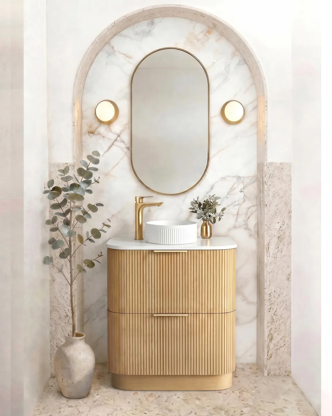 Otti 750mm Havana Fluted Floorstanding Curve Vanity - Woodland Oak