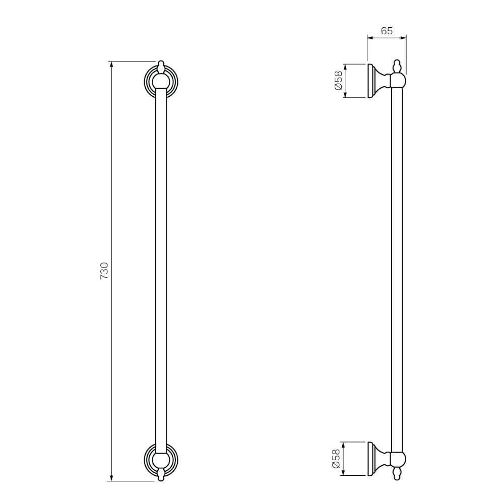 Parisi Hermitage Single Towel Rail 600mm  HE.TR60.40