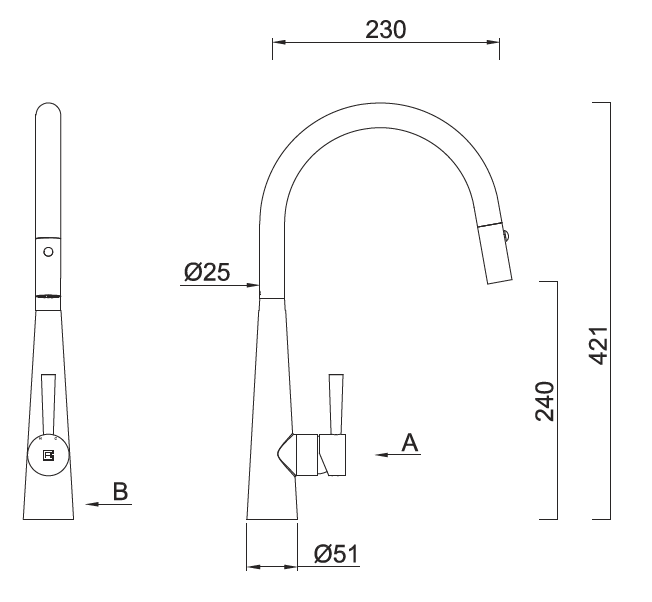 Abey 316 Stainless Steel Pull Out Dual Spray Mixer Brushed Steel KTA014-316-BR