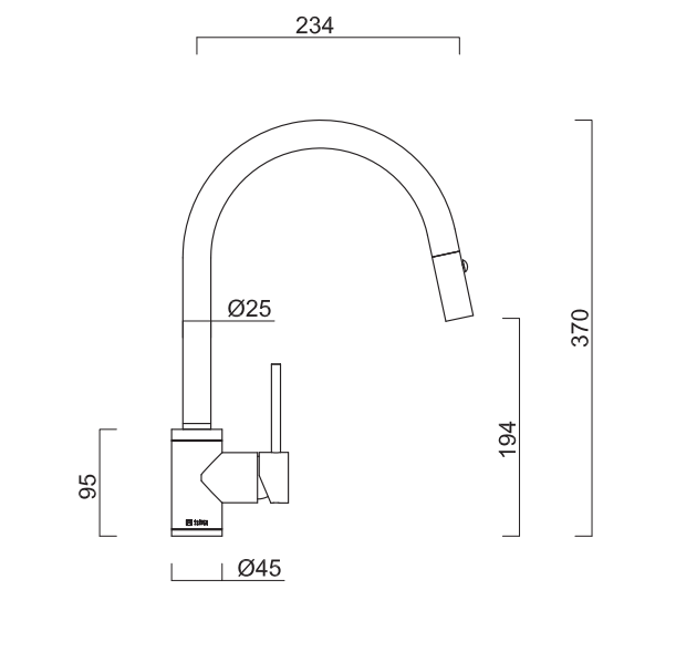 Abey 316 Stainless Steel Pull Out Dual Spray Function Mixer Brushed Steel KTA037-316-BR