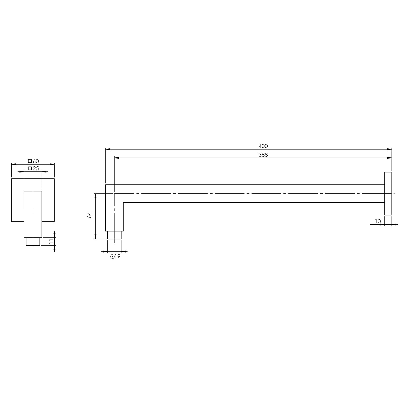 Phoenix Lexi Shower Arm 400mm Square LE6000