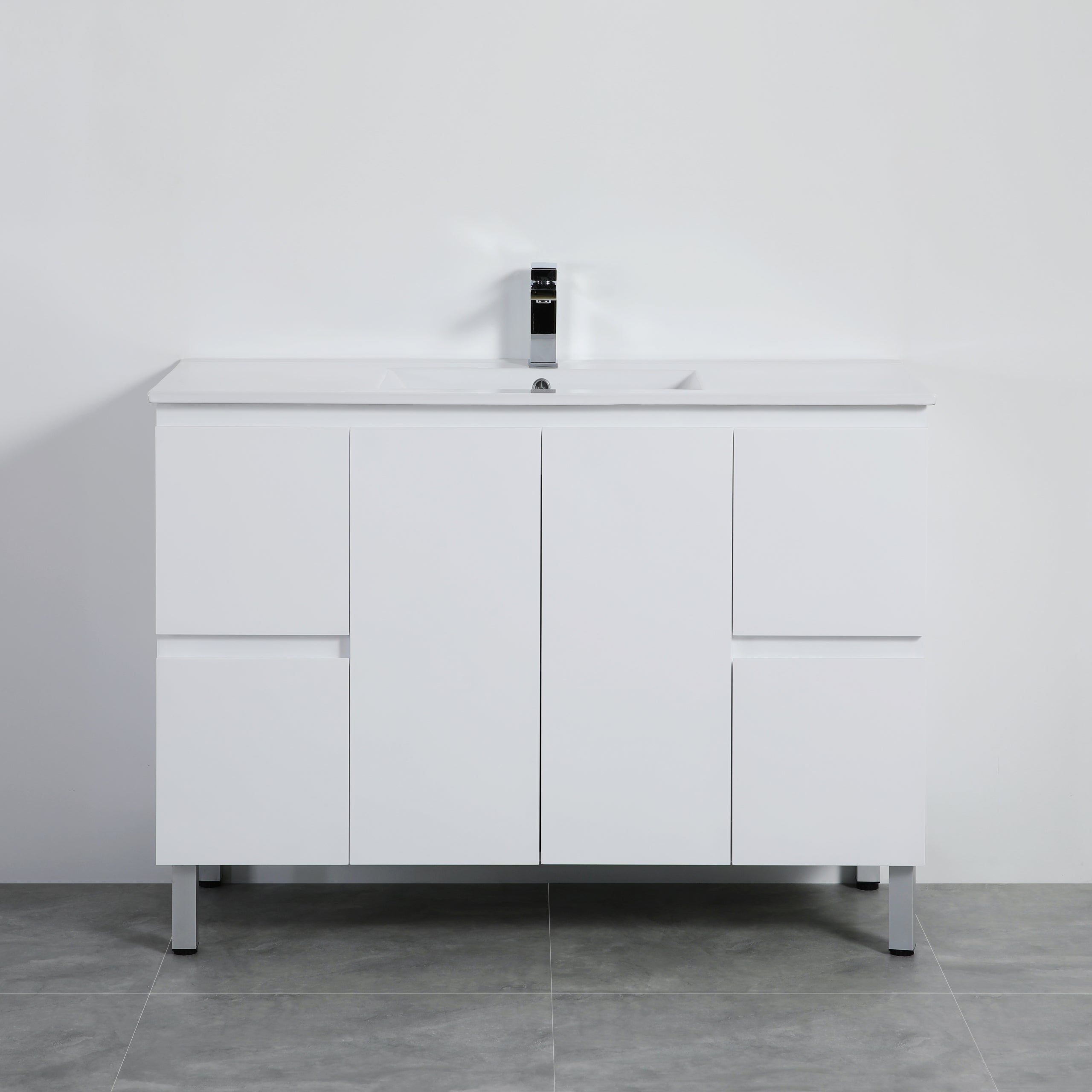 Lukka Alpha PVC 1200 x 460mm Floor Standing Vanity on Legs - Ceramic Top