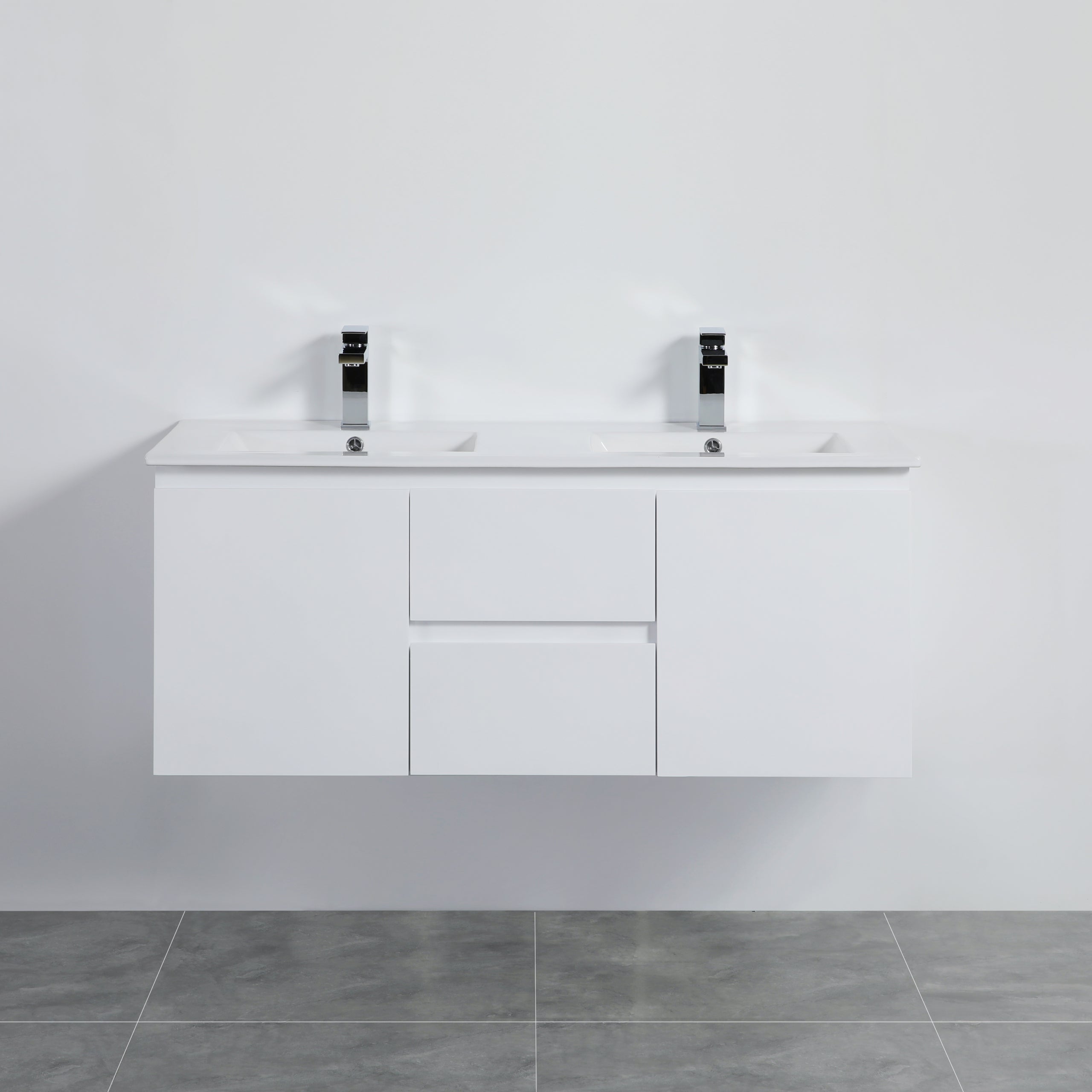 Lukka Alpha PVC 1200 x 460mm Wall Hung Vanity - Double Bowl Ceramic Top