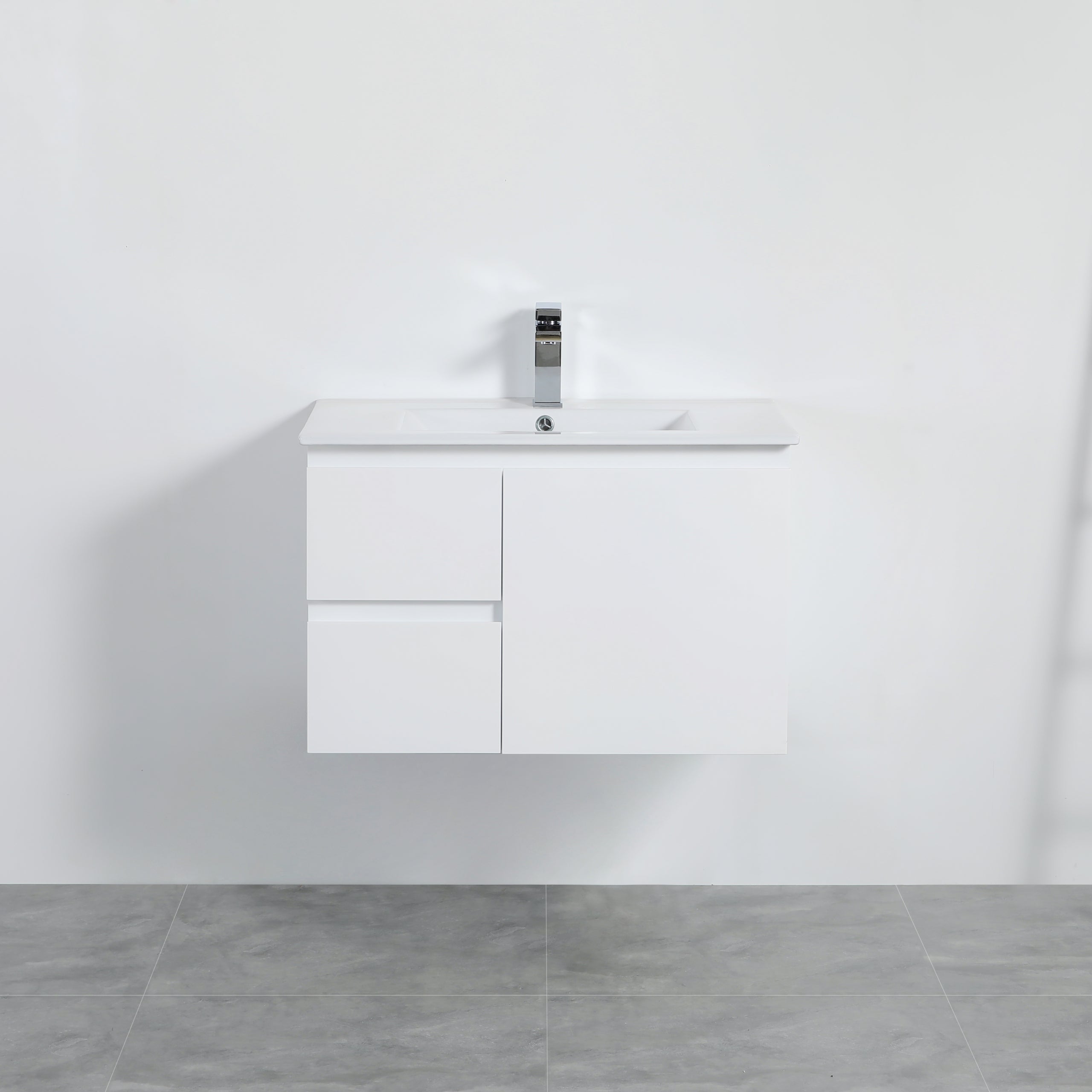 Lukka Alpha PVC 750 x 460mm Wall Hung Vanity Left Hand Drawers - Ceramic Top