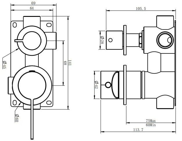 Lushh Sakura Wall Diverter Shower/Bath Mixer Separate Plates LS-SA-304SP