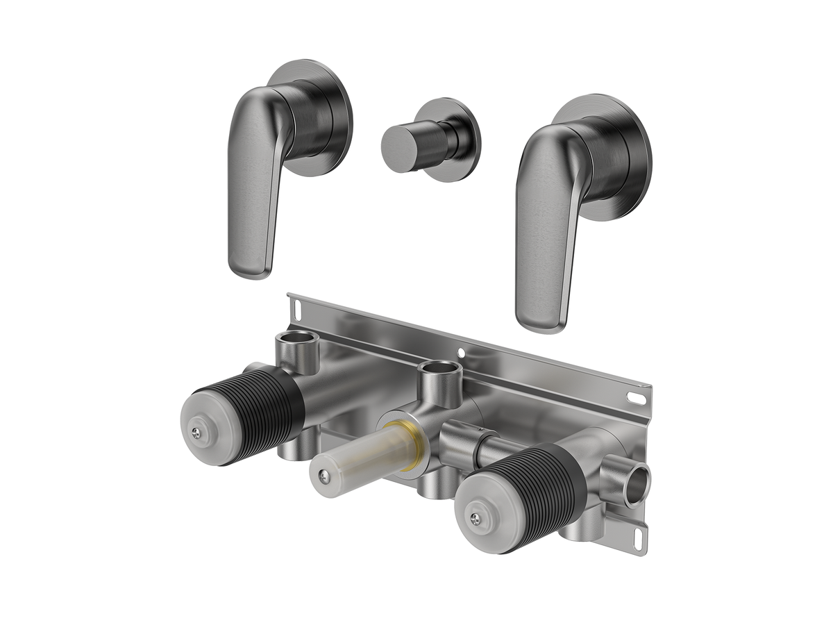 Sequoia Twin Shower / Bath Mixer with Centre Diverter Round Plates LS-SQ-308