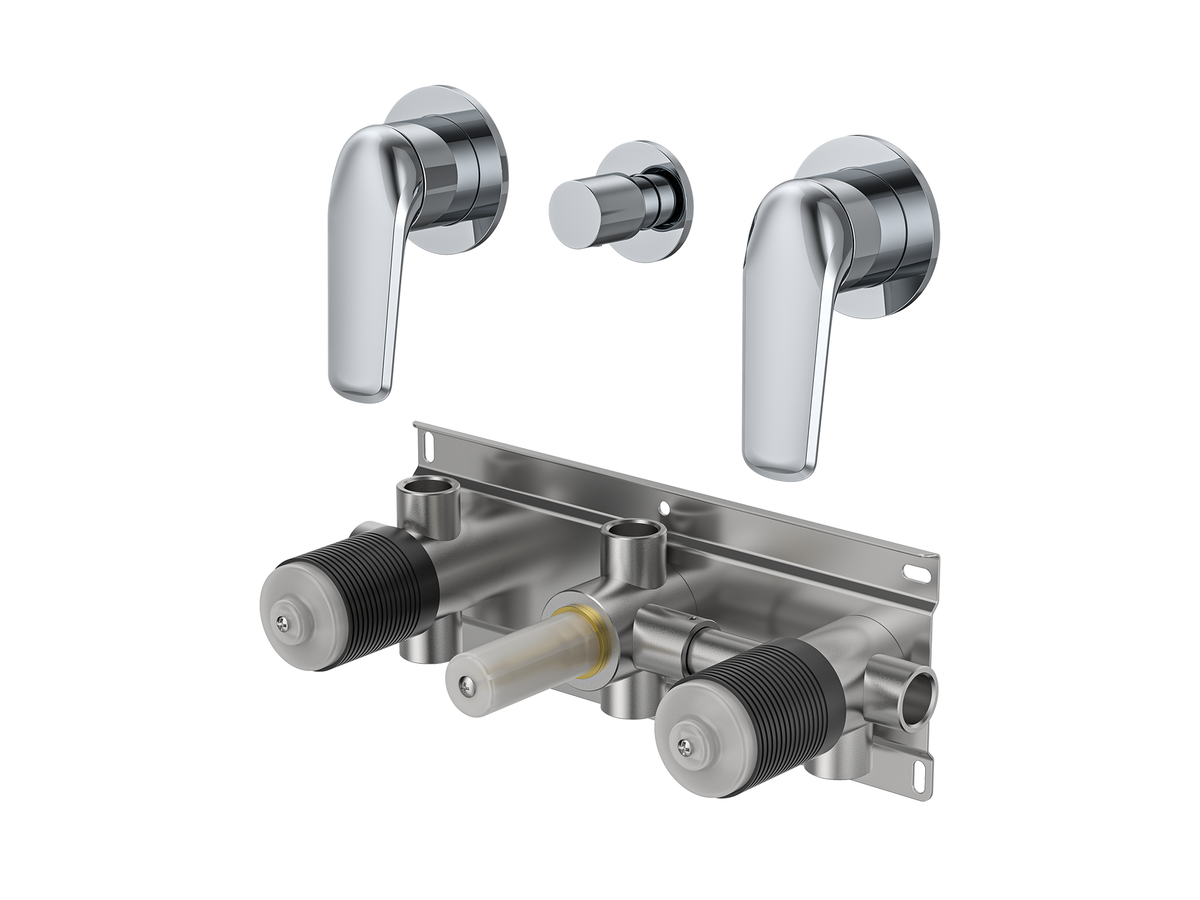 Sequoia Twin Shower / Bath Mixer with Centre Diverter Round Plates LS-SQ-308
