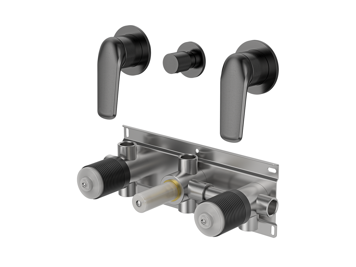 Sequoia Twin Shower / Bath Mixer with Centre Diverter Round Plates LS-SQ-308