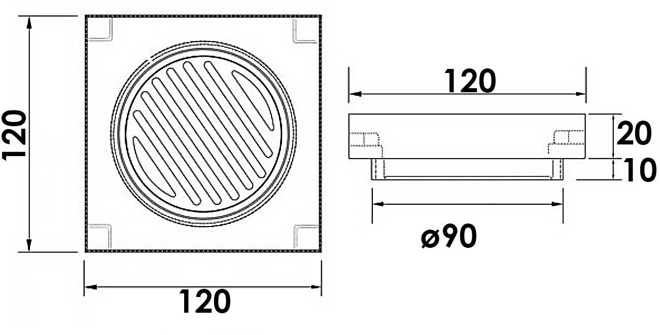 Lushh 120 x 120mm SS316 Tile Insert Floor Grate LS-TL-316-90