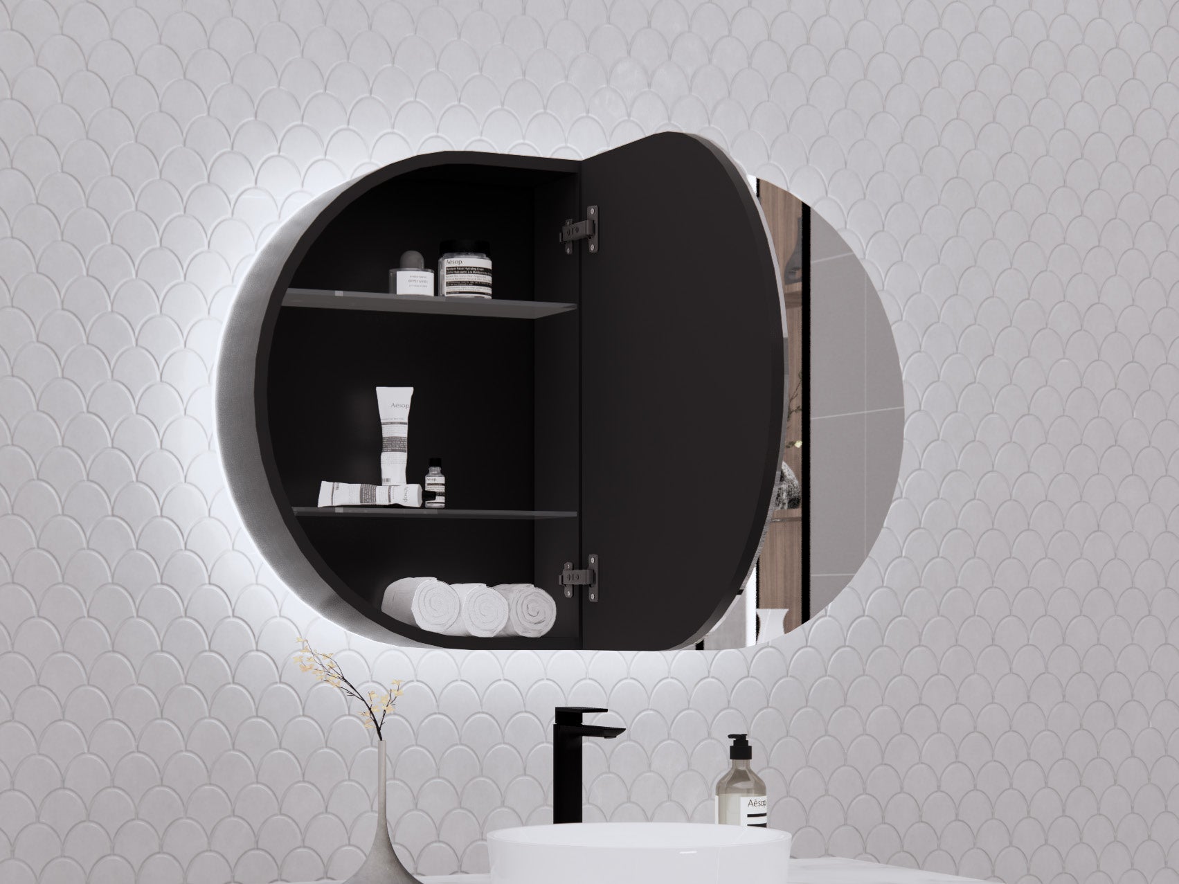 ABS Riva Paris 874mm LED Shaving Cabinet MCLED-O-8760-MB