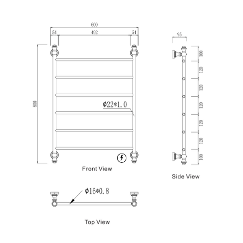 Modern National Medoc 6 Bar Heated Towel Rail - MED6080-6BM