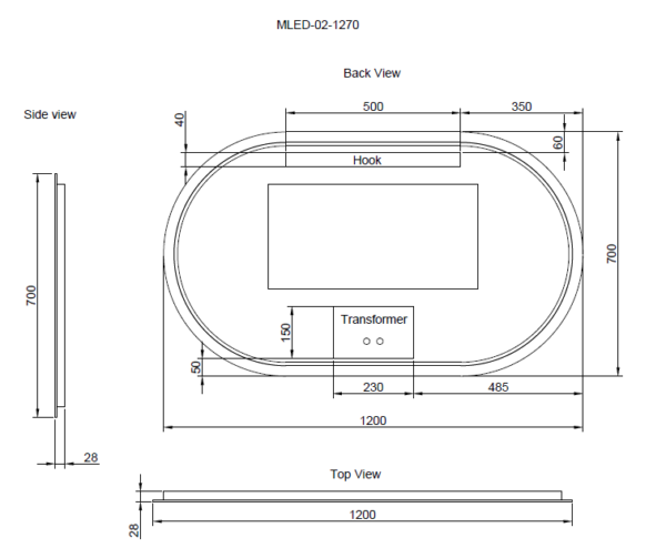 ABS Riva Frameless Oval LED Mirror - MLED-02-1270
