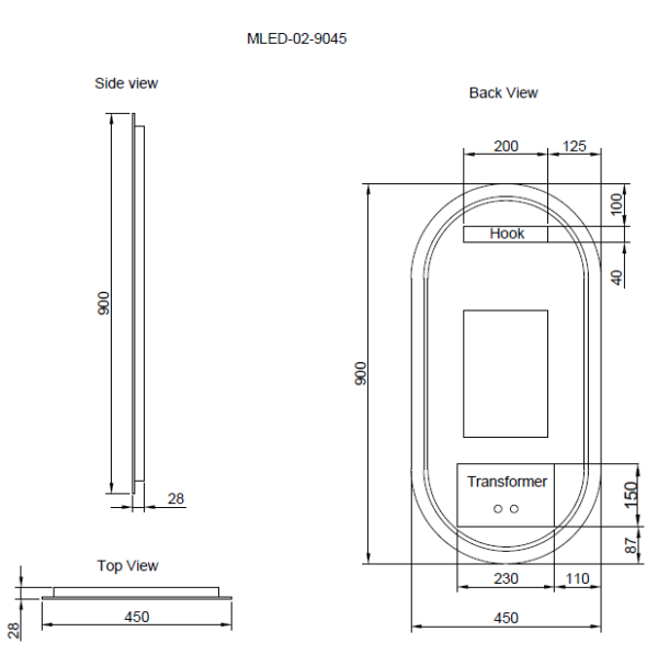 ABS Riva Frameless Oval LED Mirror - MLED-02-9045