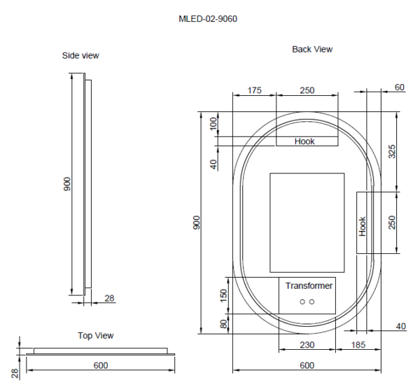 ABS Riva Frameless Oval LED Mirror - MLED-02-9060