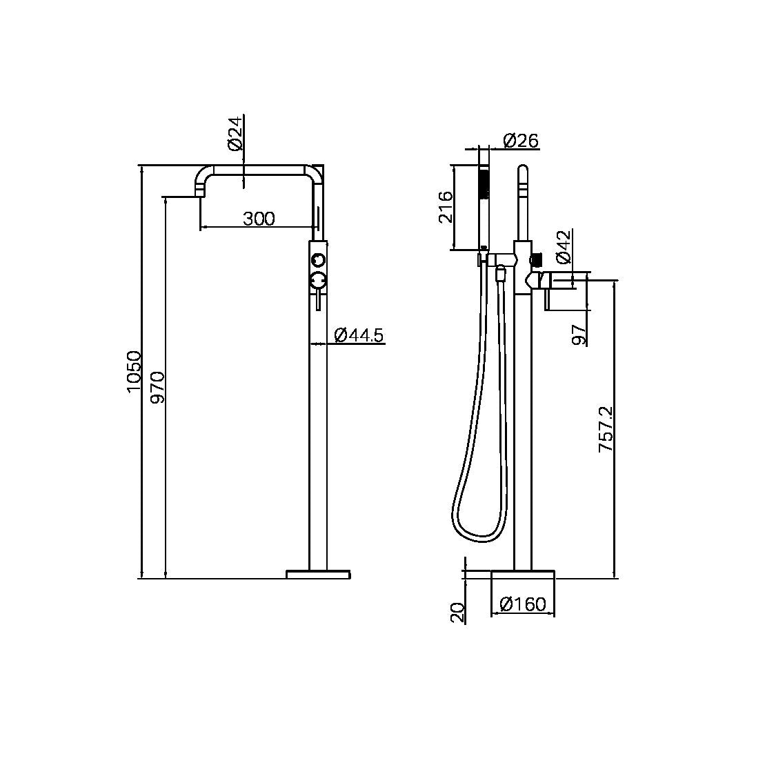 Nero Zen SS316L Freestanding Bath Mixer with PVC Shower Hose NR162203a02