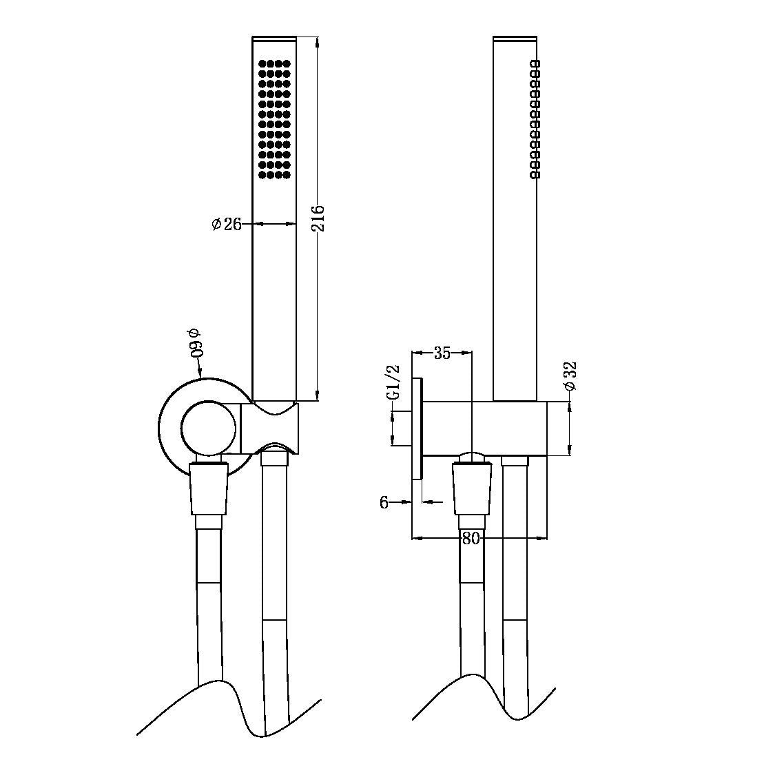 Nero Zen SS316L Shower on Bracket with Outdoor Hose NR162205d01