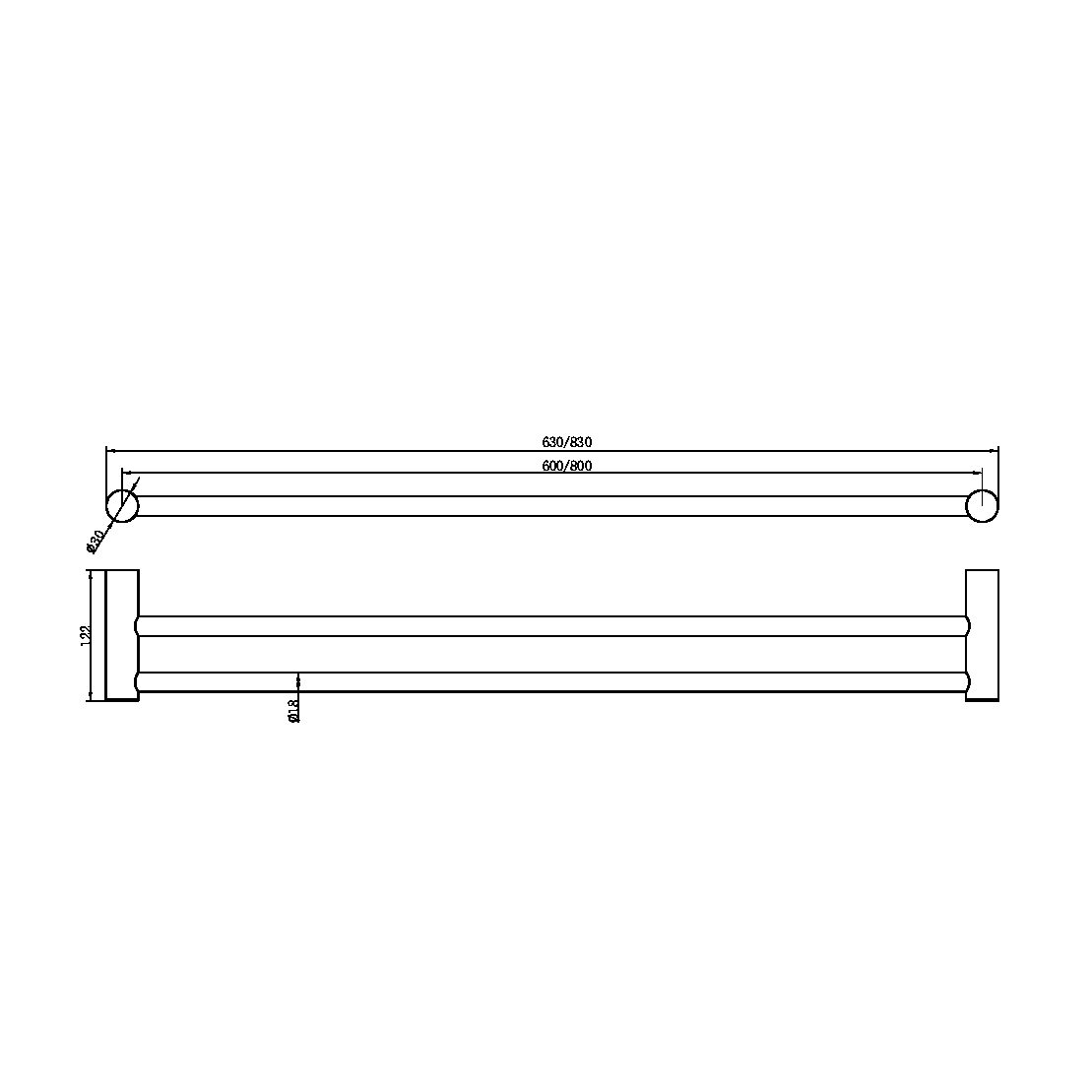 Nero Zen SS316L 800mm Double Towel Rail NR1630d