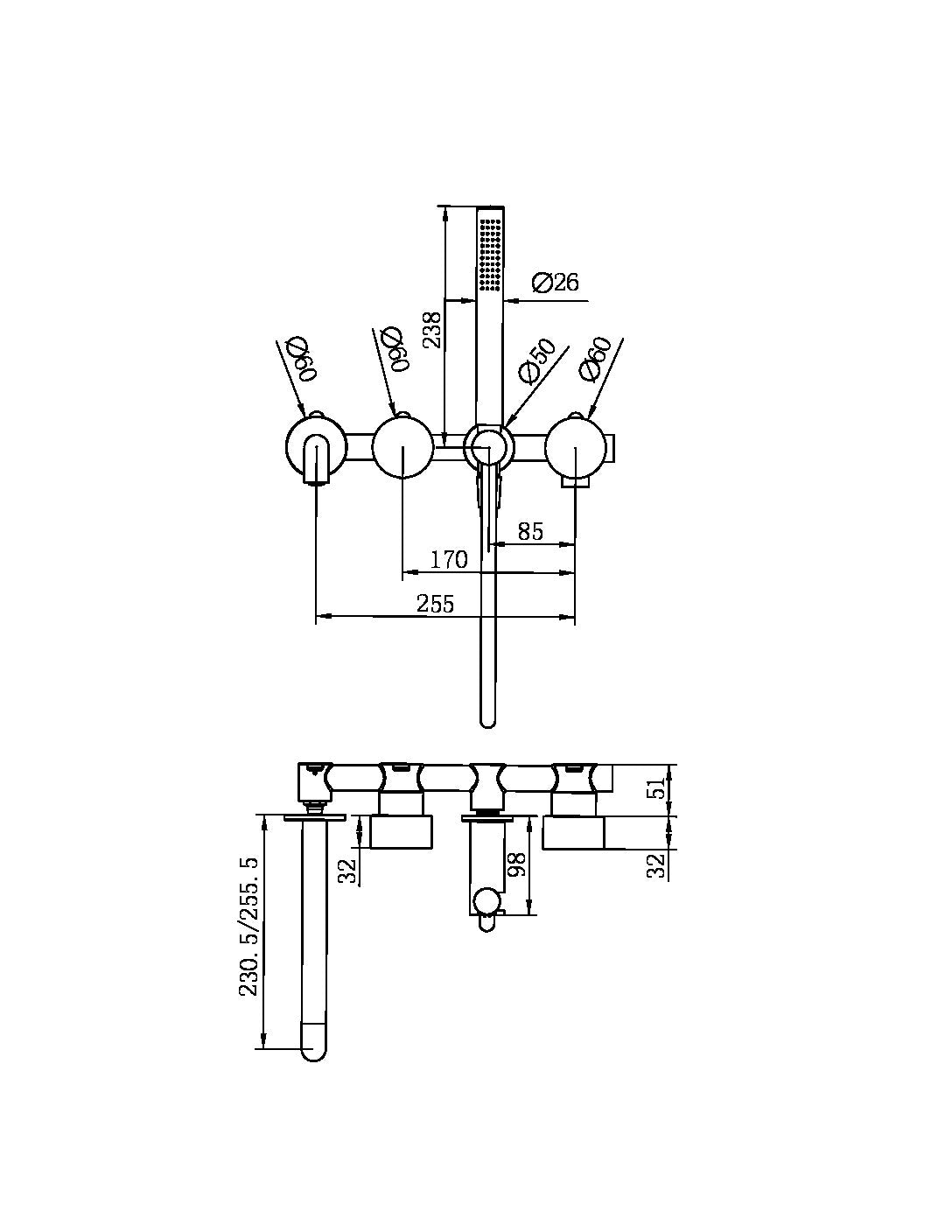 Nero Kara Progressive Shower System with Spout Trim Kit Separate Plates NR271903bt