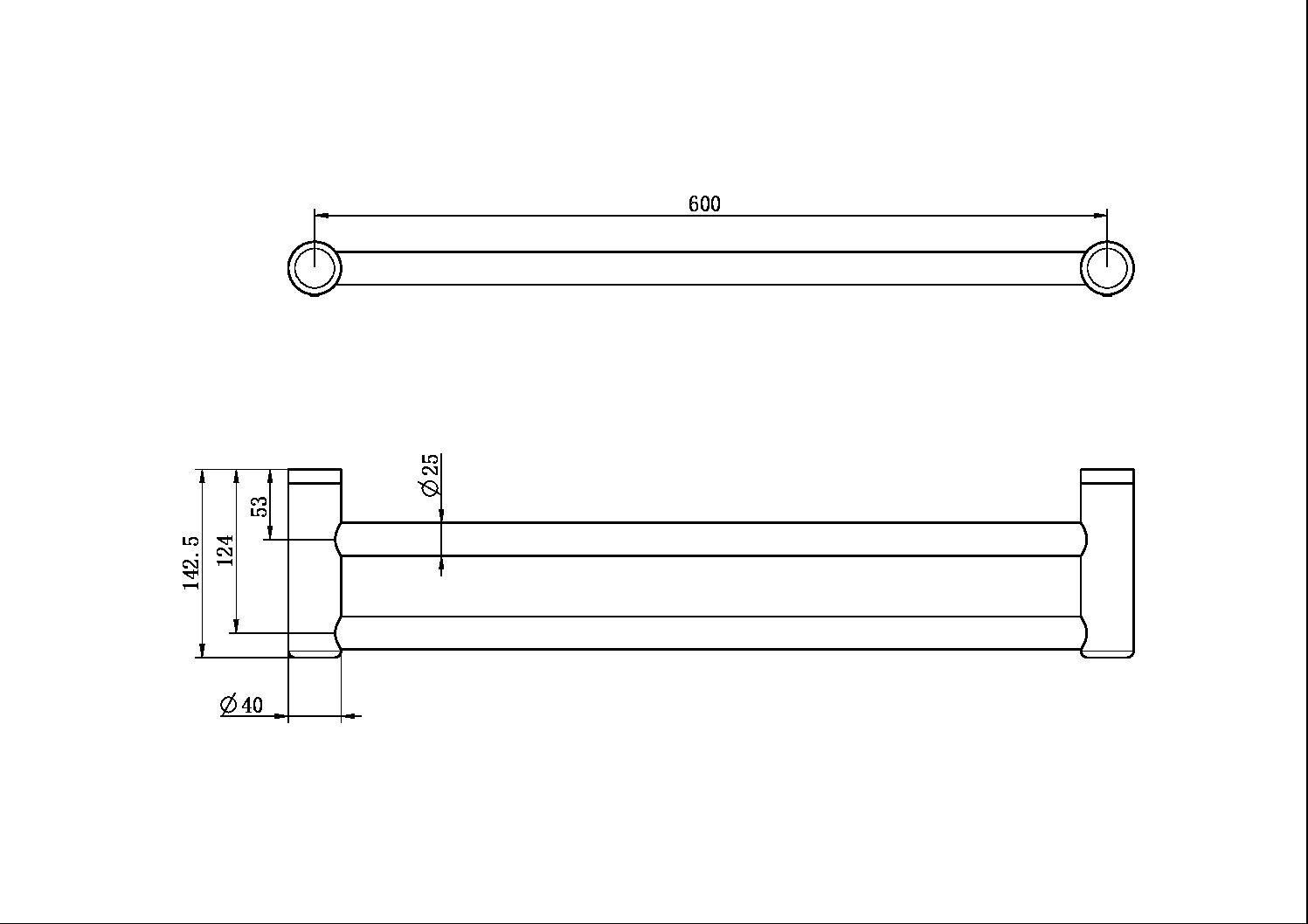 Nero Mecca Care 25mm Grab Double Towel Rail 600mm NRCR2524D