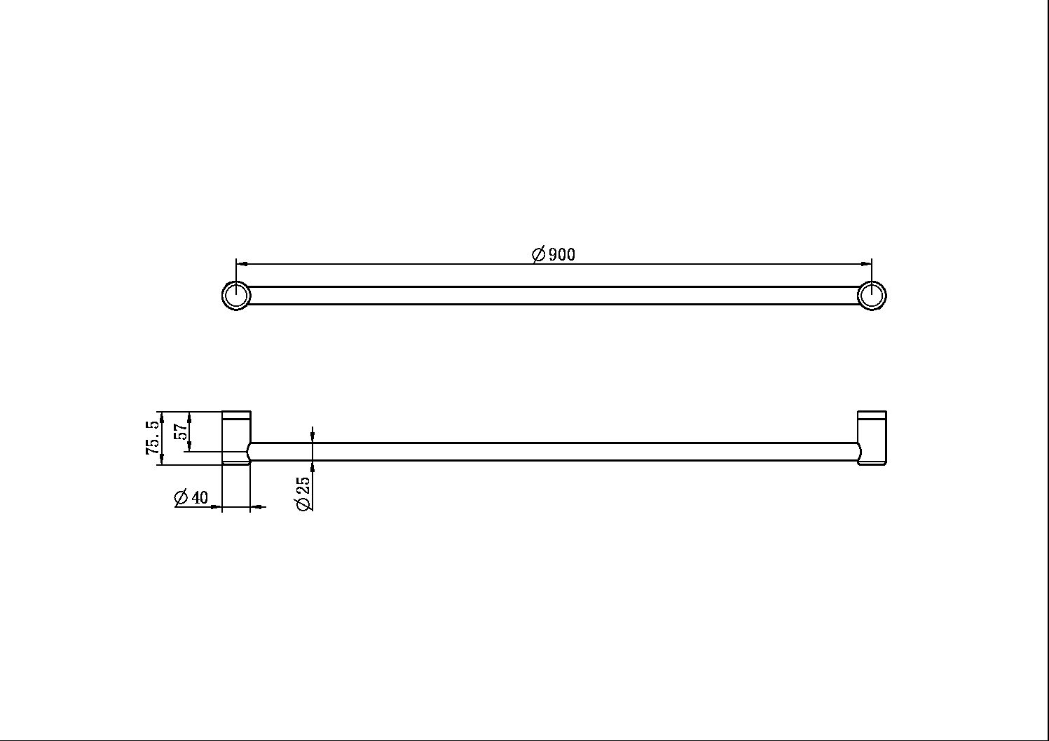 Nero Mecca Care 25mm Grab Single Towel Rail 900mm NRCR2530