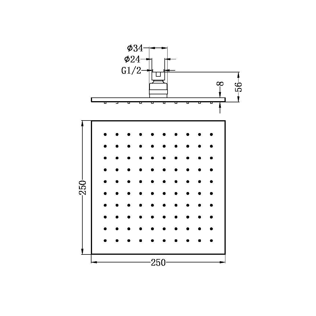 Nero 250mm Square Shower Rose NRROB1003