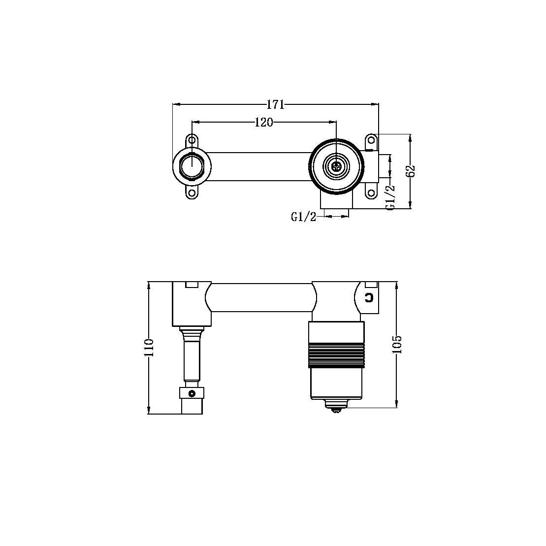 Nero SS316L 35mm Premium Universal Wall Basin/Bath Mixer Body NRUB005