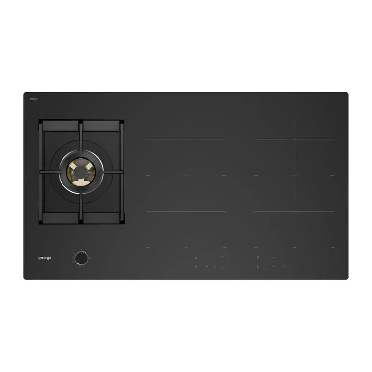 Omega 90cm Gas Cooktop with Wok Burner Black OCIG905B