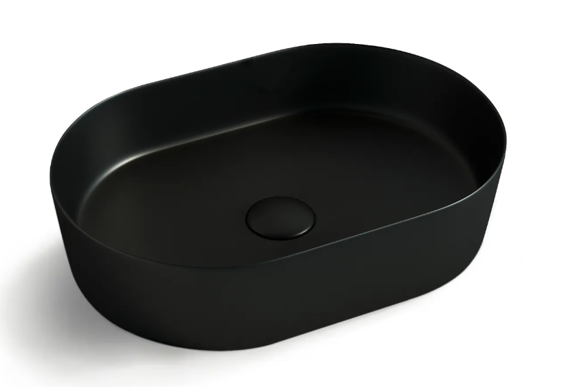 Otti Quay Oval Above Counter Ceramic Basin 500 x 340 x 120mm Matte Black OT5035MB