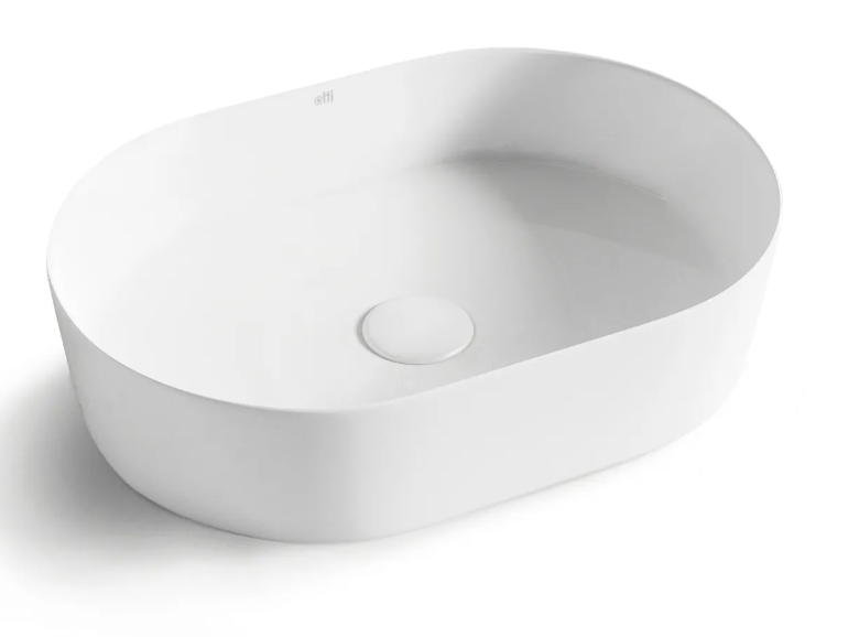 Otti Quay Oval Above Counter Ceramic Basin 500 x 340 x 120mm Matte White OT5035MW