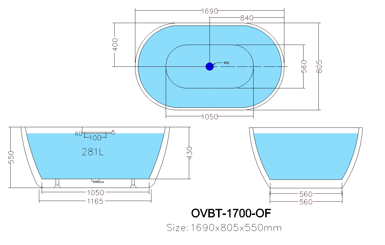 Poseidon Olivia 1700 Freestanding Bath OVBT1700-OF