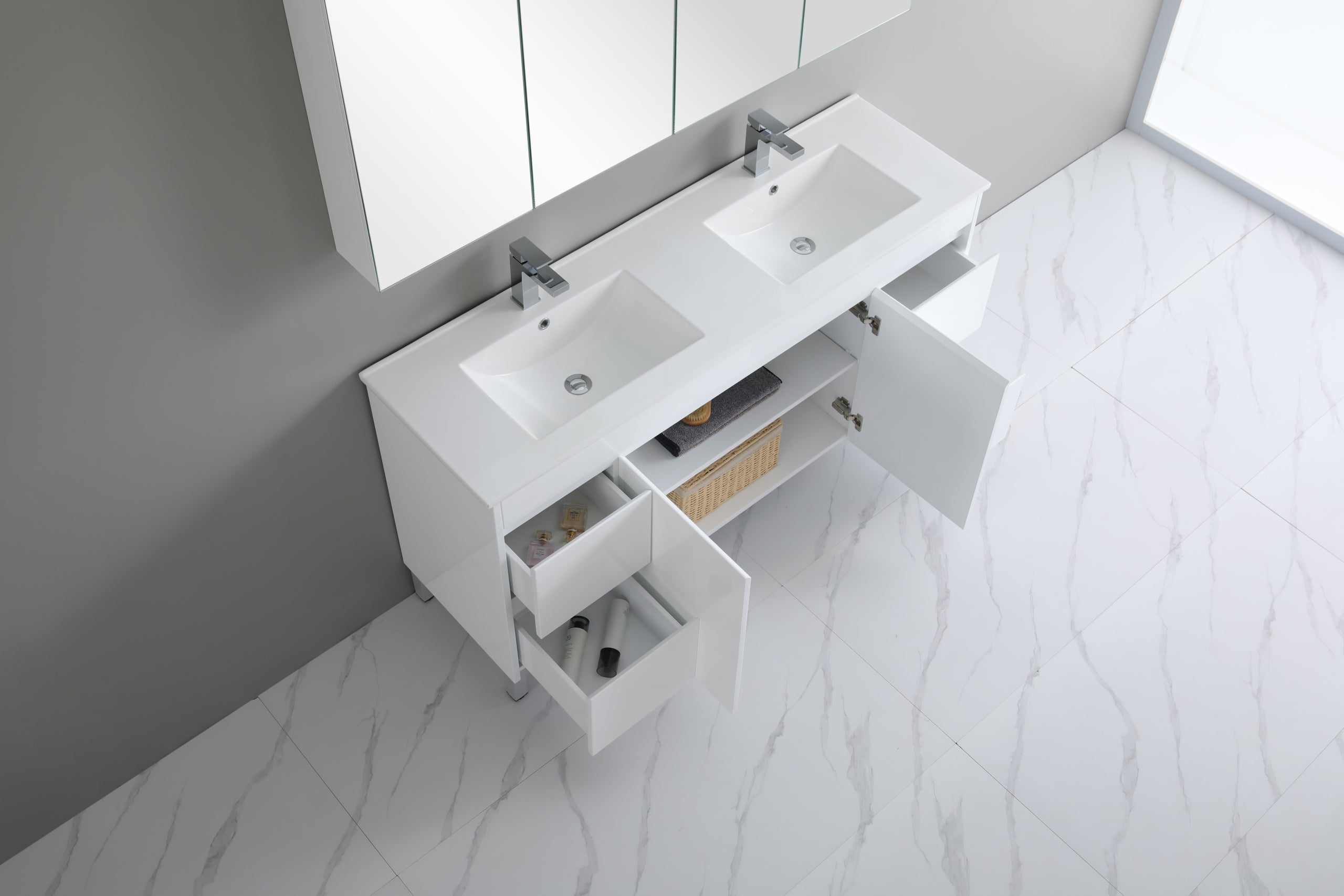 Polar 1500mm PVC Double Bowl Freestanding Vanity