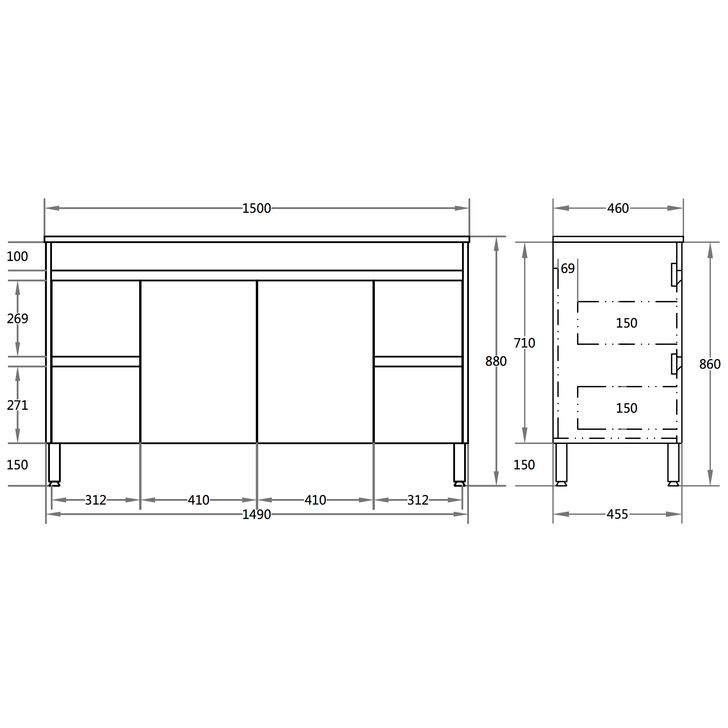 Polar 1500mm PVC Double Bowl Freestanding Vanity