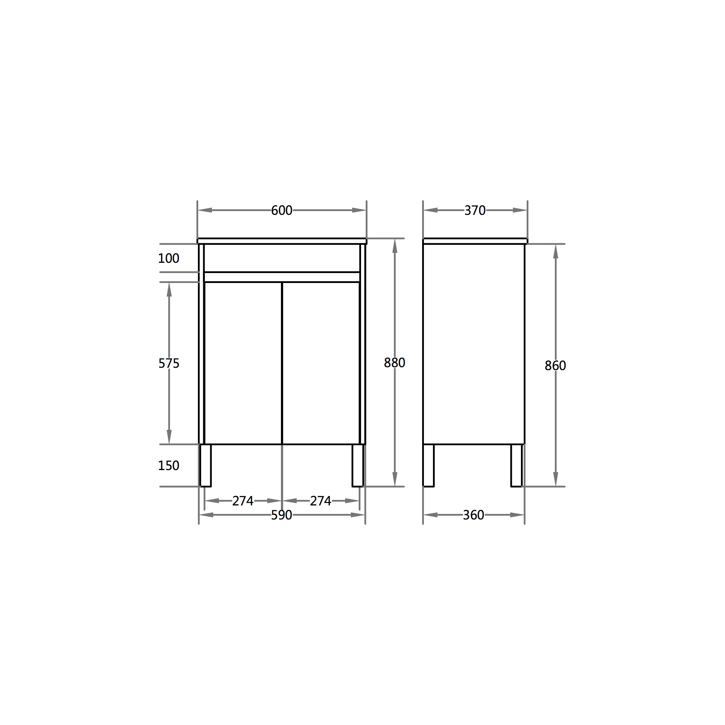 Polar 600mm PVC Slim Freestanding Vanity