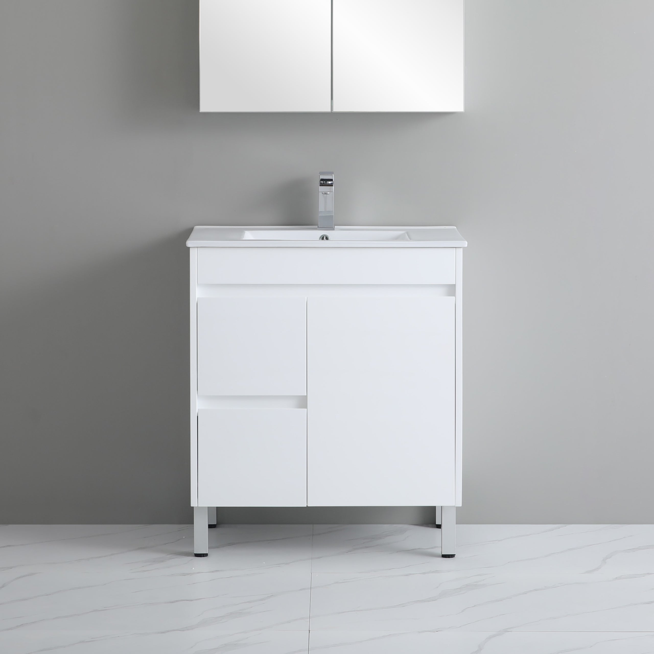 Polar 750mm PVC Slim Freestanding Vanity Left Hand Drawers