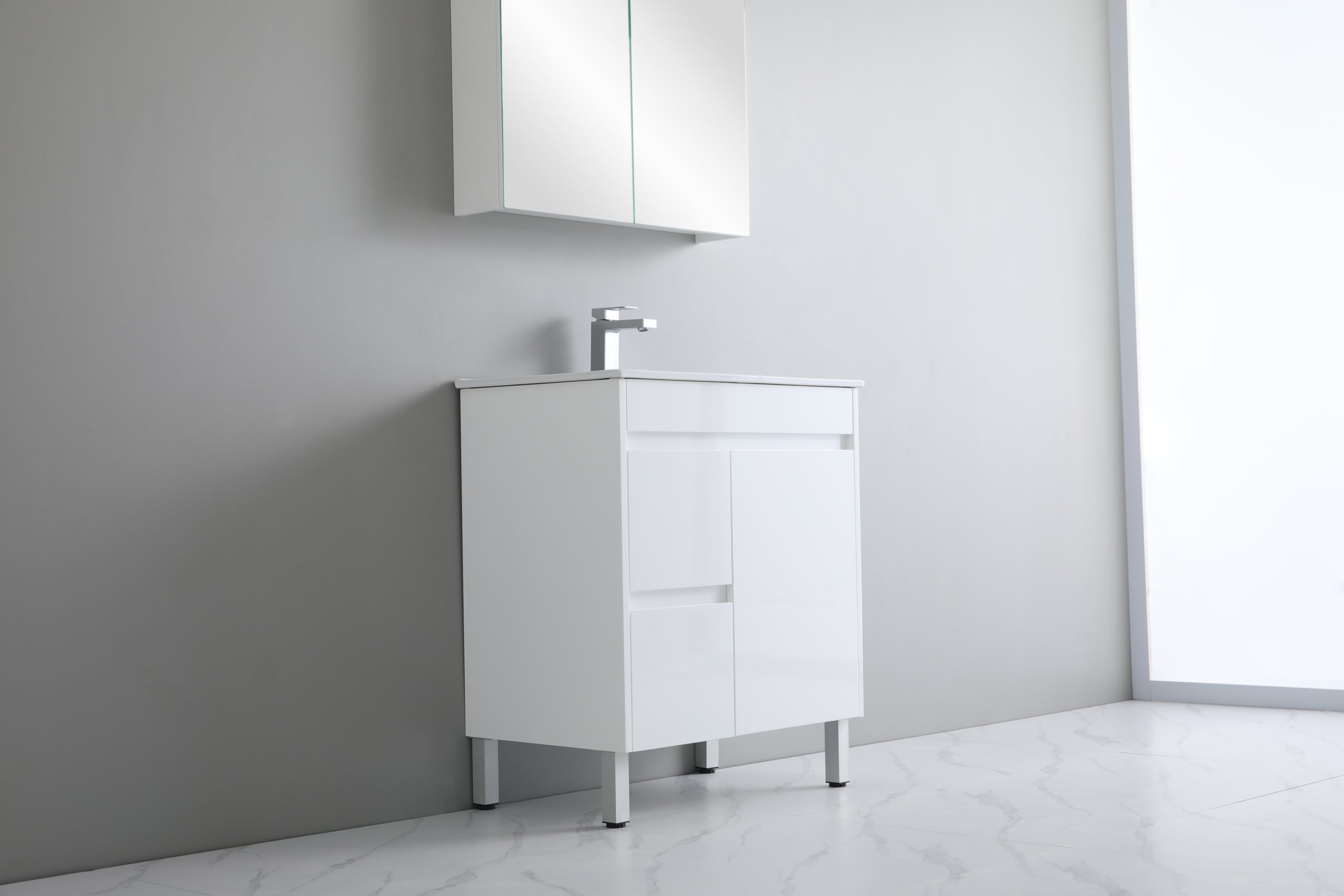 Polar 750mm PVC Slim Freestanding Vanity Left Hand Drawers