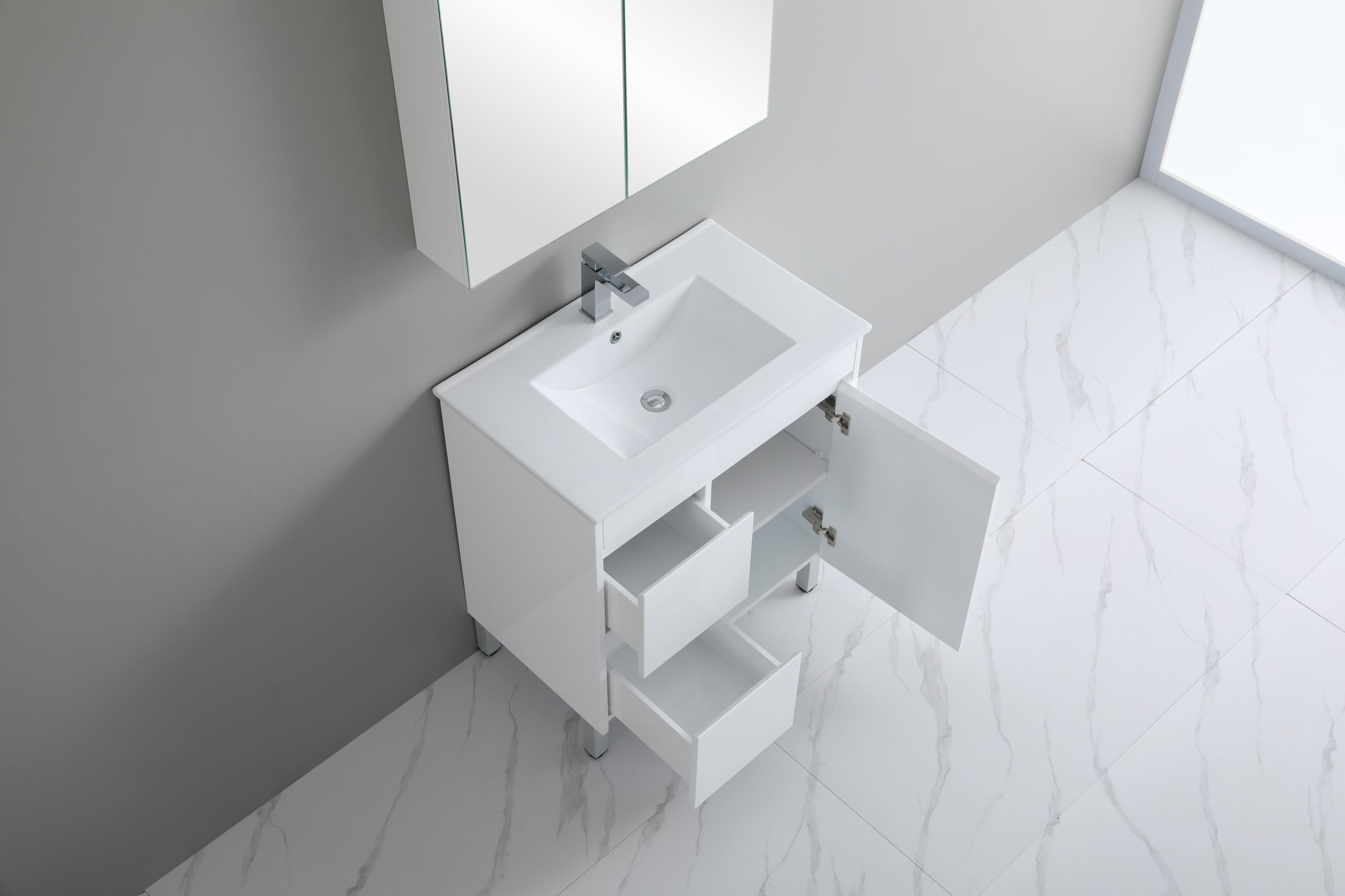 Polar 750mm PVC Slim Freestanding Vanity Left Hand Drawers