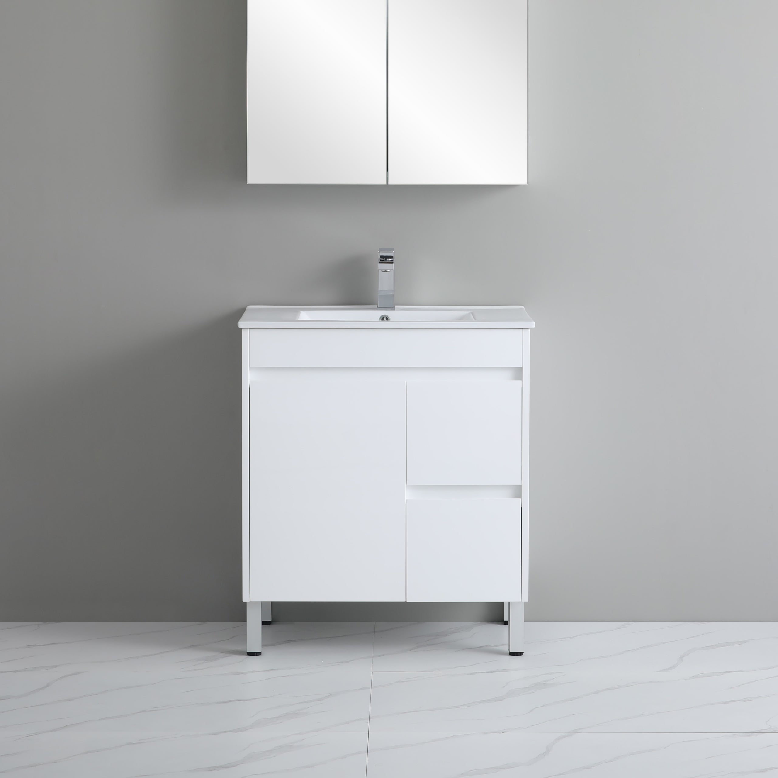 Polar 750mm PVC Slim Freestanding Vanity Right Hand Drawers