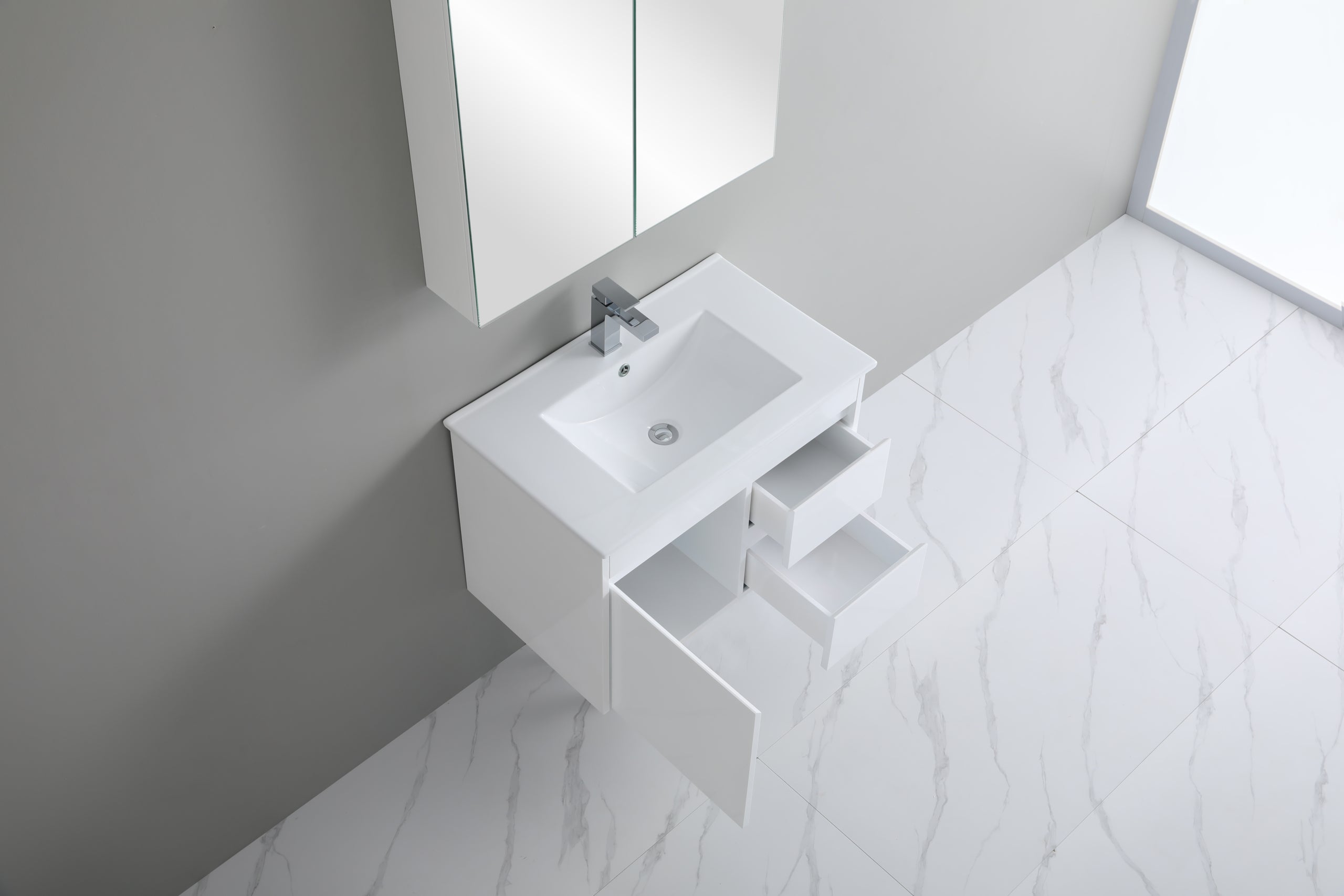 Polar 750mm PVC Slim Wall Hung Vanity Right Hand Drawers