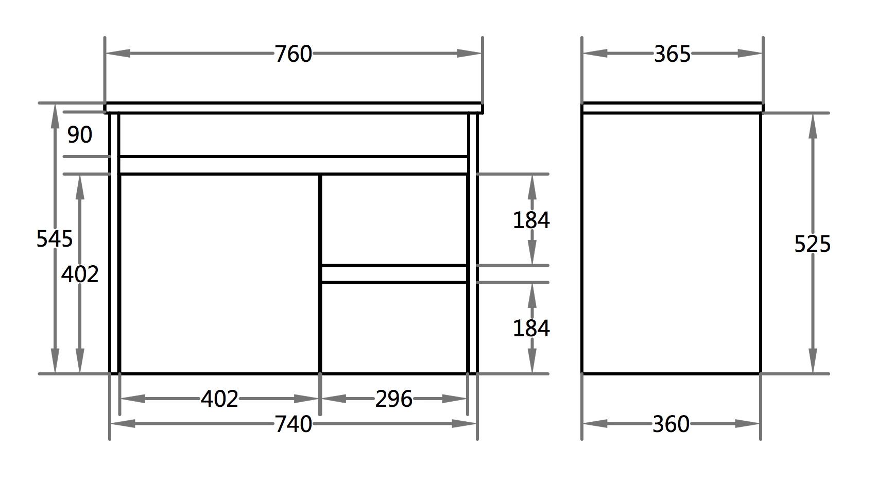 Polar 750mm PVC Slim Wall Hung Vanity Right Hand Drawers