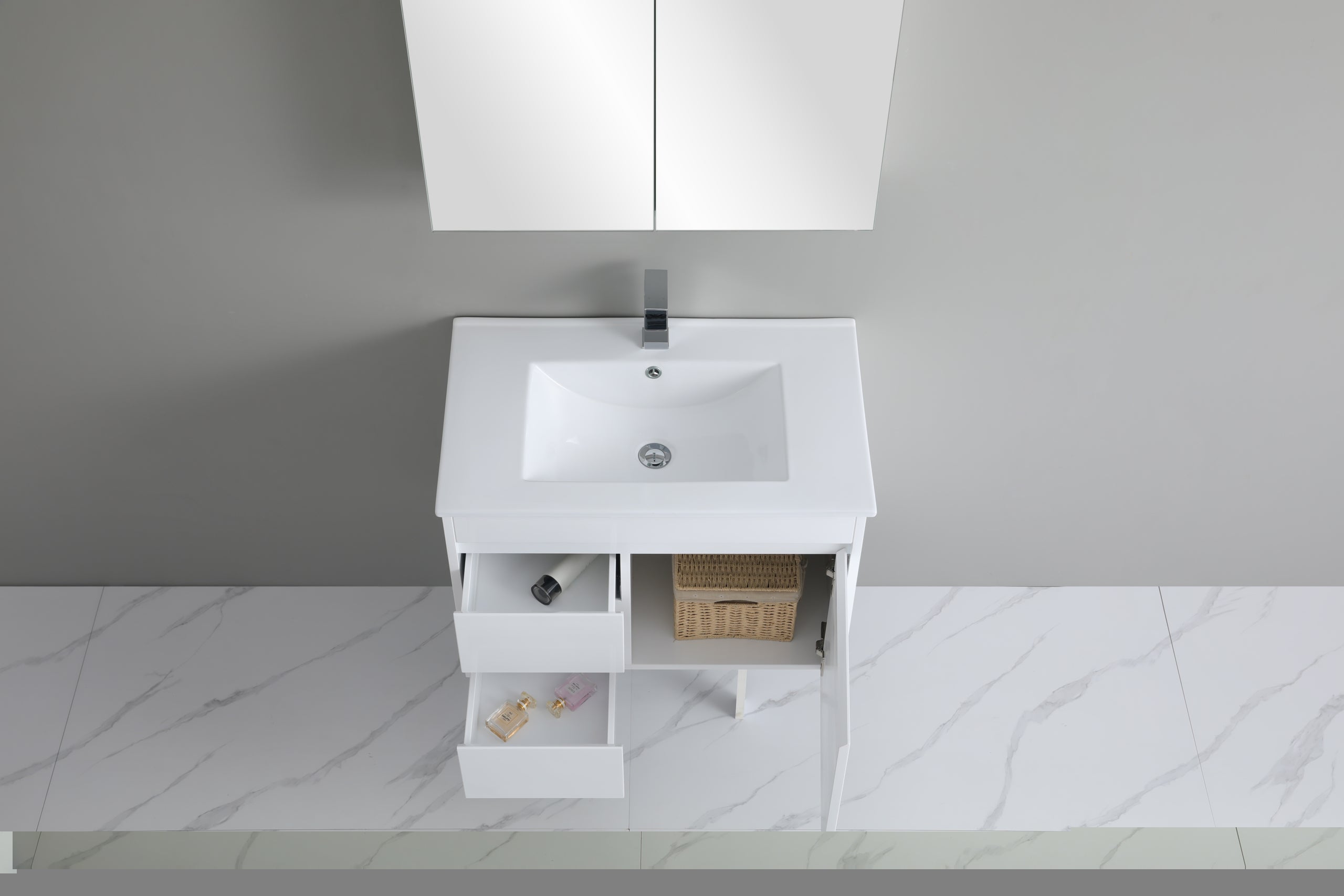 Polar 750mm PVC Wall Hung Vanity Left Hand Drawers