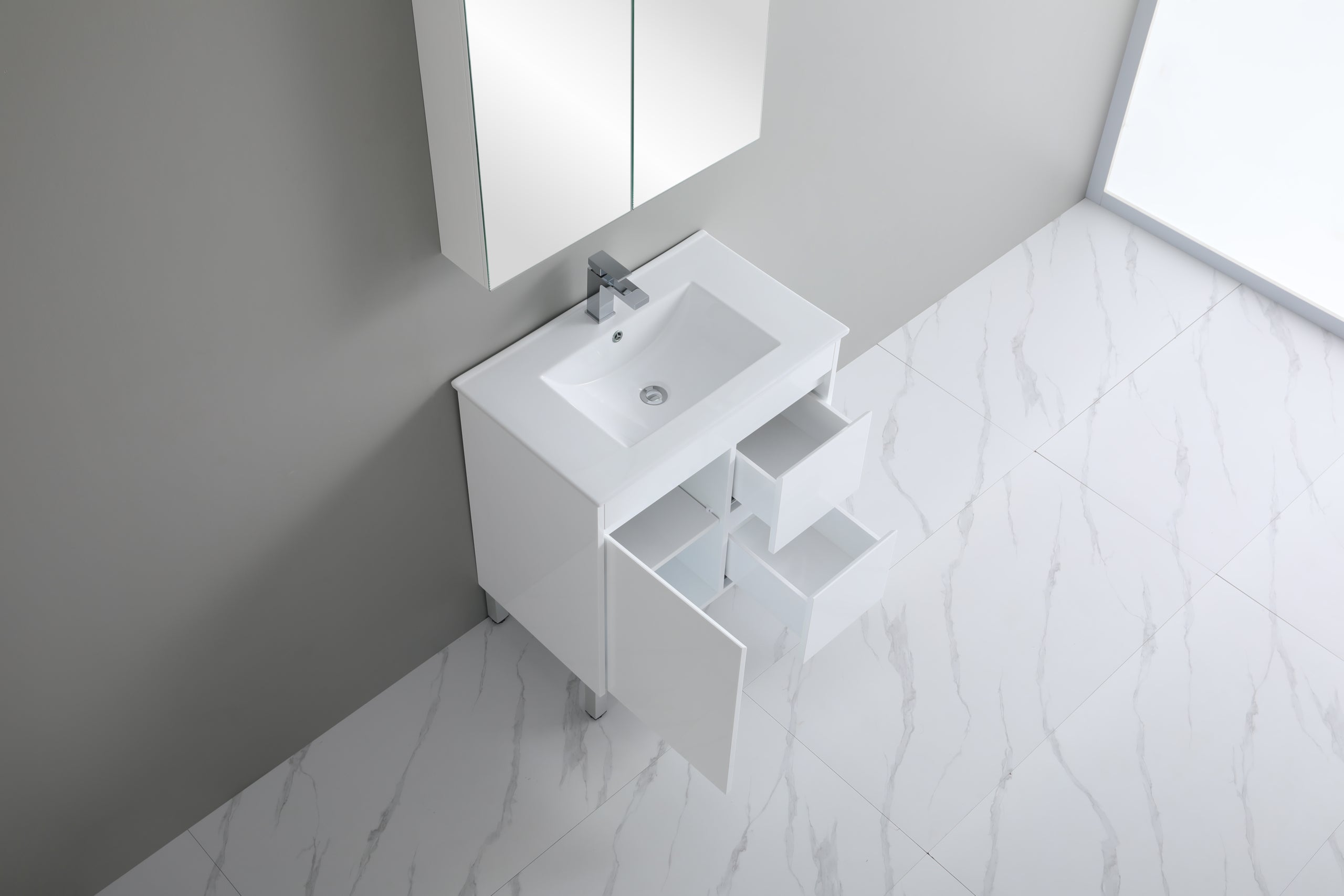 Polar 750mm PVC Freestanding Vanity Right Hand Drawers