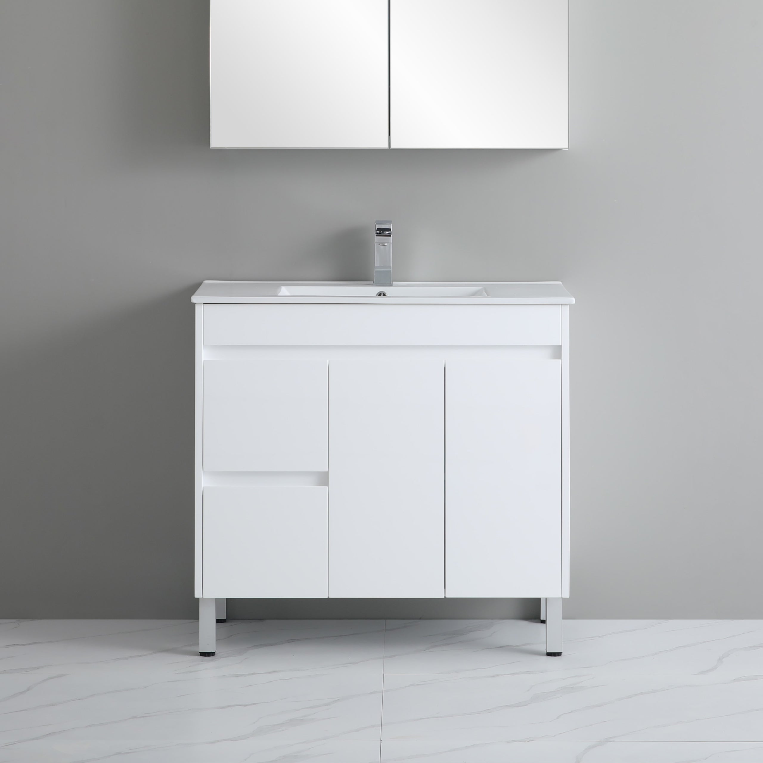 Polar 900mm PVC Slim Freestanding Vanity Left Hand Drawers