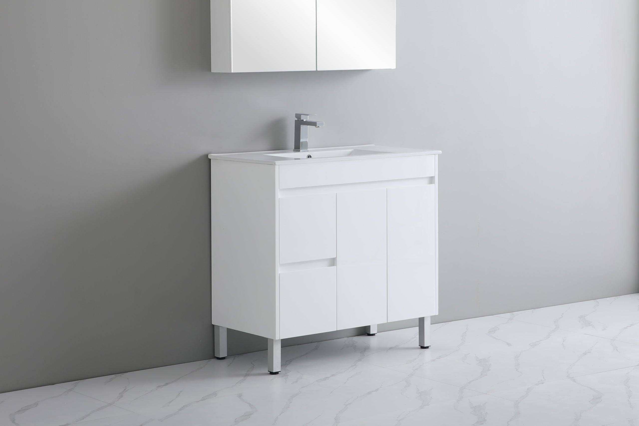 Polar 900mm PVC Slim Freestanding Vanity Left Hand Drawers